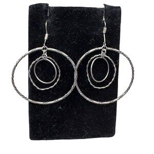 Large 2" Hoops Handcrafted Twisted Sterling Silver Triple Circle Dangle Earrings